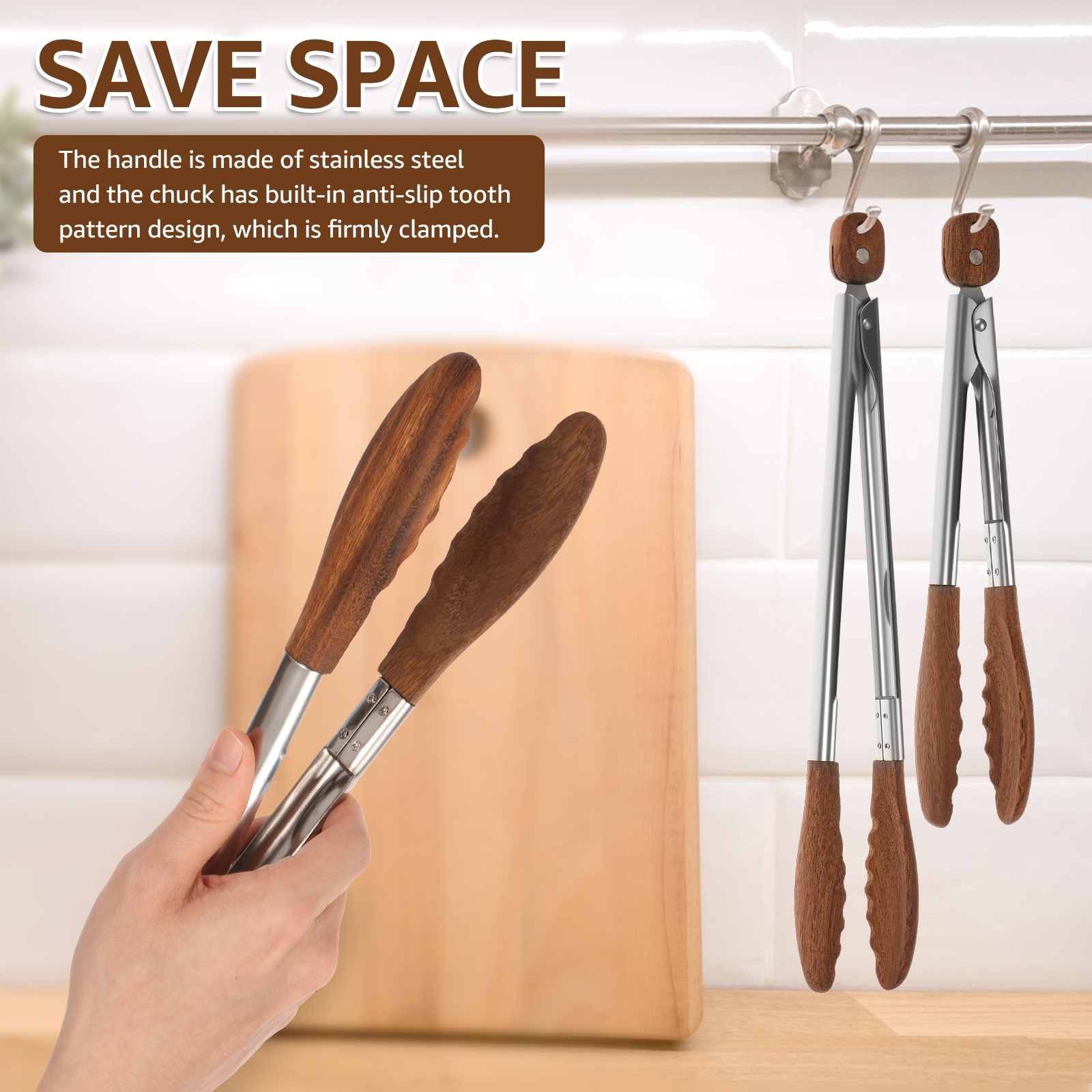 2/3 Pcs Food Tongs Walnut Wood - Kitchen Handy Gadgets avis et prix