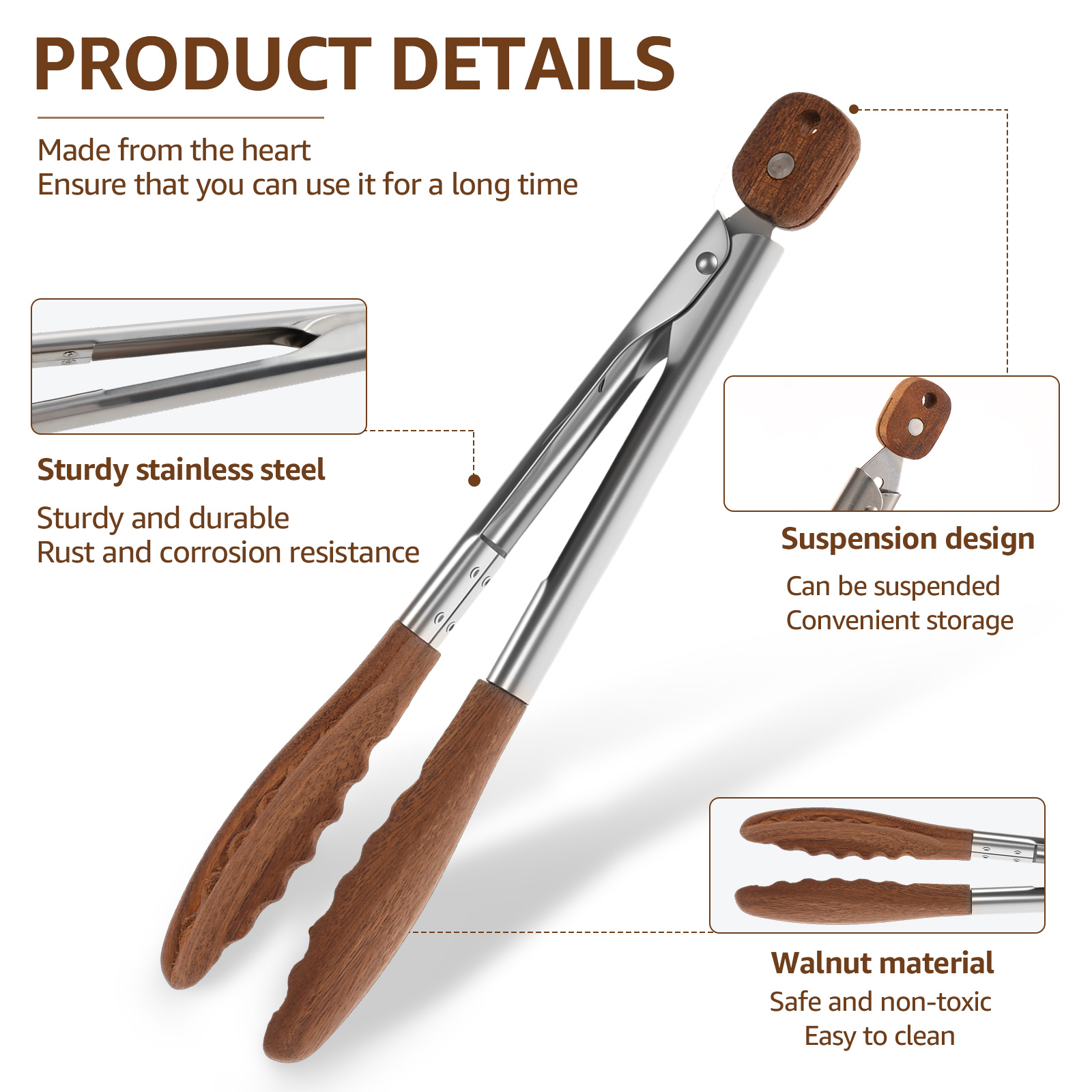 2/3 Pcs Food Tongs Walnut Wood - Kitchen Handy Gadgets avis et prix