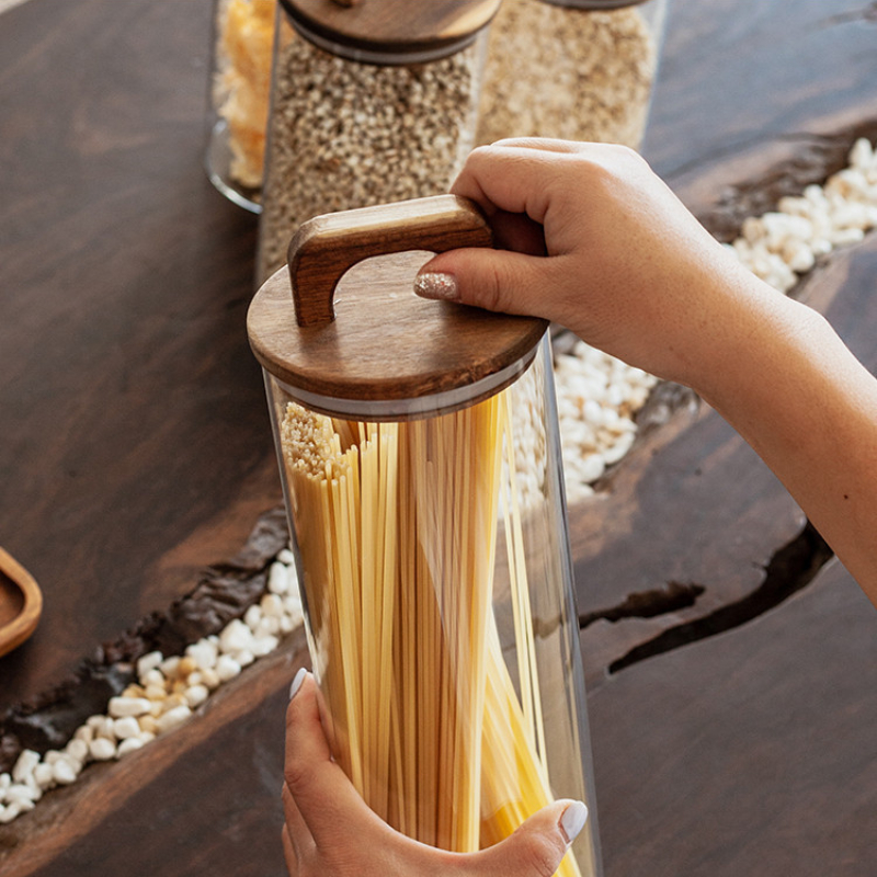 Clear Glass Jar with Bamboo Li - Korean Kitchen Gadgets avis et prix